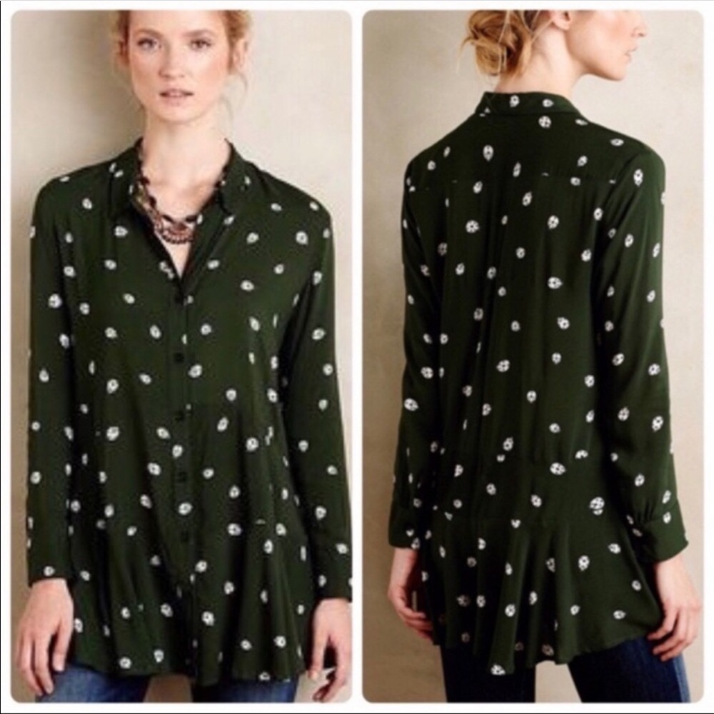 Anthropologie Green Ladybug Tunic